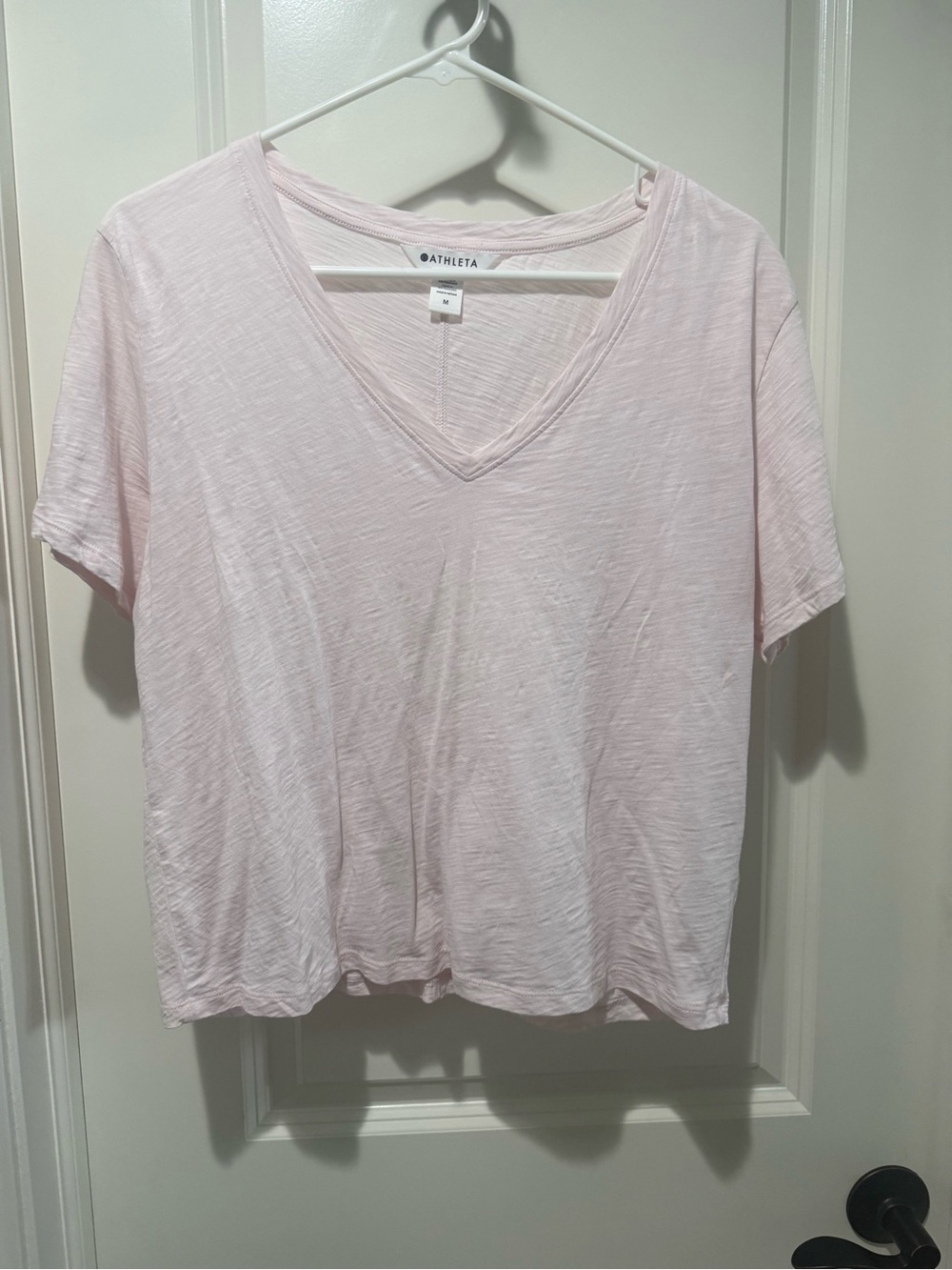 Athleta V-Neck Essential Tee T-shirt Slub Knit in Sakura pink